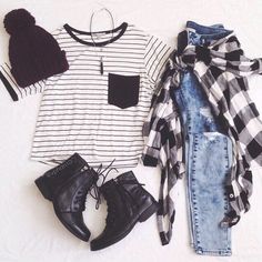 Cute Grunge Outfits, 2014 Aesthetic, Outfits With Striped Shirts, Beanie Outfit, Hipster Outfits, Hipster Fashion, Outfit Goals, Clothes And Accessories, Outfits Casual