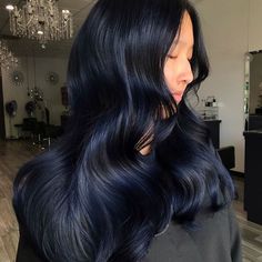 Blue Babylights Hair, Midnight Black Blue Hair, Blue Midnight Hair, Blue Tint Black Hair, Navy Hair Color Midnight Blue, Navy Blue Tint Hair, Navy Blue Black Hair, Navy Black Hair, Midnight Blue Black Hair