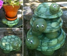 the turtle planter is made out of stone