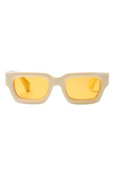 Angular square frames add an ultramodern vibe to these sleek sunglasses styled with tinted lenses that have full-coverage UV protection. 100% UV protection Polycarbonate Imported Black Owned/Founded White Rectangular Shield Sunglasses With Tinted Lenses, Modern Rectangular Yellow Sunglasses, Modern Yellow Rectangular Sunglasses, Yellow Rectangular Sunglasses With Gradient Lenses, Modern Square Sunglasses With Mirrored Lenses, Modern Square Shield Sunglasses With Tinted Lenses, Modern Shield Sunglasses With Tinted Square Lenses, Rectangular Yellow Sunglasses For Summer, White Rectangular Sunglasses For Spring