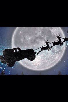 santa's sleigh flying over the moon with reindeers