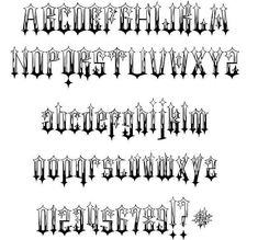 an old fashioned gothic font that is black and white, with the letters in different styles