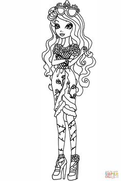 a drawing of a girl with long hair wearing high heeled shoes and holding a purse