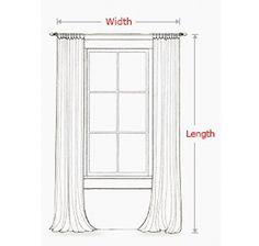 the width of a window with measurements for each side and top curtain in front of it