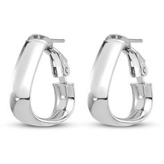 Create your own style statement while wearing these stunning earrings. Made from 14K white gold, these lightweight hoop earrings feature a triangular design that secures with omega back closures. Modern White Gold Earrings With Shiny Finish, White Gold Teardrop Hoop Earrings With Polished Finish, Modern Hoop Earrings For Formal Occasions, Modern Sterling Silver Huggie Earrings For Formal Events, Modern Sterling Silver Huggie Earrings For Formal Occasions, Teardrop Hoop Earrings With Polished Finish For Formal Events, Teardrop Hoop Earrings With Polished Finish For Formal Occasions, Modern Hoop Earrings With Shiny Finish For Formal Occasions, Elegant Hinged Huggie Hoop Earrings