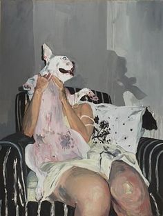 a painting of a woman sitting on a couch