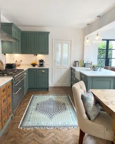 the kitchen is clean and ready to be used as a dining room or family room