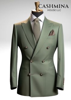 Men's Sage Green Double breasted Suit, Suit for Wedding, Engagement, Prom, Groom wear and Groomsmen Suit, Bespoke suit for men, Best Gift. This is a Two Piece Suit crafted from high quality fabric and imported materials. Our products are handcrafted by experienced tailors who make sure the that the stitching is precise, lining is proper and the overall product is sturdy enough to not go out of shape for more than a few years. Also all our products have extra margins in their length, sleeves, sid Green Double Breasted Suit, Bespoke Suit Tailoring, Suit For Wedding, Suit Covers, Suit For Men, Bespoke Suit, Technology Wallpaper, Groomsmen Suits