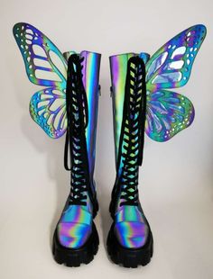 Rave Shoes Edm, Platform Butterfly Boots, Glow In The Dark Platform Boots, Butterfly Wing Boots, Butterfly Boots, Butterfly Outfit, Goth Rave, Butterfly Shoes, Summer Smoothies