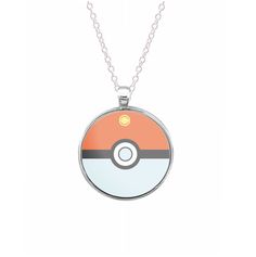 a pokemon poke ball necklace with a chain around it's neck and an image of a