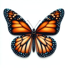 an orange and black butterfly on a white background