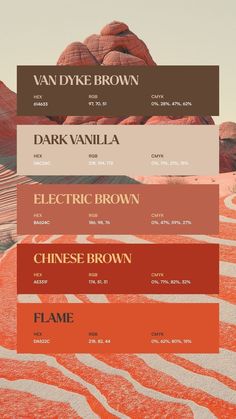 an orange and brown color scheme with the names of different types of colors on it