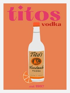 a bottle of tios vodka sitting on top of an orange background