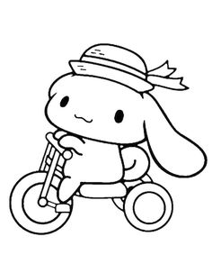 a cartoon rabbit riding a bike with a hat on it's head and holding the handle