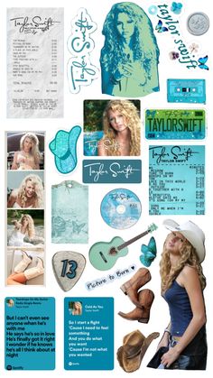 a collage of photos and text with the words taylor swift written on it, including images