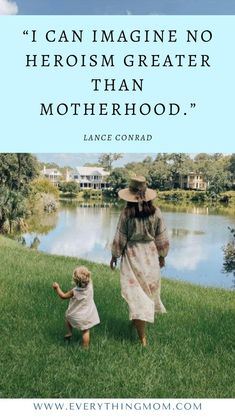 an older woman and young child walking in the grass with a quote from lance cord