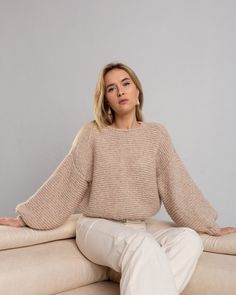 beige crochet alpaca sweater women, chunky knit soft wool sweater, warm winter knitted sweater, knitwear, winter clothing Alpaca sweater is soft and suitable for sensitive skin  Knit sweater is the best option for you falling clothing Chunky sweater will help you to create stylish outfits            Details: -  100% handknitted -  70% Premium Baby Alpaca + 20% Merino Wool+ 10%PA -   10 colors are available -     Model is wearing a sweater in color # 2 , a bit brighter in real life.  -   Model he Beige Knit Sweater Outfit, Crochet Alpaca, Winter Essentials Clothes, Knitwear Fall, Soft Wool Sweater, Beige Knit Sweater, Woolen Clothes, Fall Sweaters For Women, Sweater Chunky