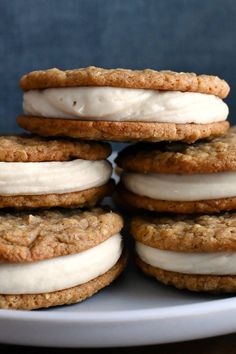 a stack of cookies with white frosting on top