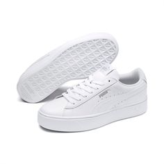 Puma Vikky Stacked, Puma Sneakers Womens, Puma White Sneakers, White Puma Shoes, Puma Vikky, Puma Trainers, Basic Shoes, White Puma, Sneaker Sale