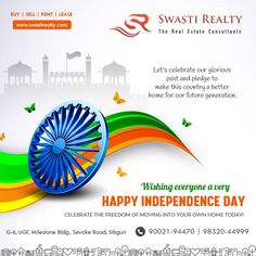 #Happy_73rd_Indepandence_Day. #Sare_Jahan_Se_Achha_Hindustan_Hamara. #Jai_Hind 🇮🇳 #The_Realestate_Consultant #Swasti_Realty_Siliguri. Sale Ads, Jai Hind, Hanuman Photos, After Effect Tutorial, Happy Independence, Happy Independence Day, Lets Celebrate, Independence Day