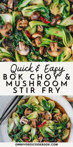 This Easy Bok Choy and Mushroom Stir Fry is a simple and tasty dish that's perfect for a quick weeknight dinner. This recipe brings together tender bok choy, savory mushrooms, and garlic to create a healthy vegetarian meal. You can serve it over rice or noodles, a meal that is super kid-friendly too! Add this stir fry recipe to your weeknight dinner rotation. Mushroom Stir Fry, Veggie Snacks, Weekday Dinner, Brown Sauce, Tasty Vegetarian Recipes, God Mat, Think Food, Steamed Rice, Asian Cooking