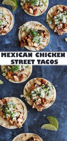 mexican chicken street tacos with avocado and cilantro on the side