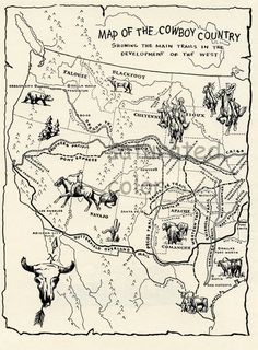 a map of the cowboy country in black and white with an arrow pointing to it