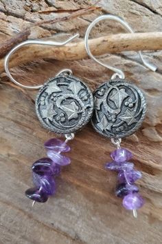 Wine Lover Gift Grape Earrings Antique Button Earrings Vintage Jewelry Boho Earrings  Purple Earrings Gift for Her Bohemian earrings Fall Add a fun pair of antique button earrings to your wardrobe this season! Rustic metal buttons with a fall grape 🍇 theme. I can smell the grapes on the vine! I used purple amethyst gemstones to play up the grape theme. Boho earrings. Antique button earrings. Vintage jewelry. Modern heirloom jewelry. What makes WiredVintage different? All shanks are left intact Pierced Drop Earrings For Birthday, Birthday Drop Earrings For Pierced Ears, Metal Earrings For Pierced Ears Birthday, Metal Earrings For Birthday With Pierced Ears, Metal Earrings For Birthday, Birthday Dangle Single Earring, Nickel Free Drop Earrings For Birthday, Grape Earrings, Heirloom Jewelry