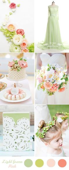 a collage of photos with different colors and flowers on them, including green, pink,