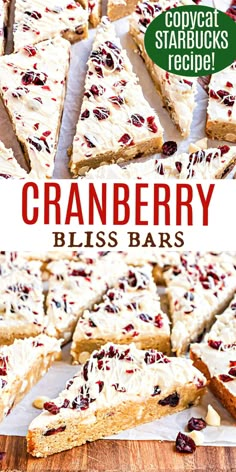 cranberry blissbars on a cutting board with text overlay