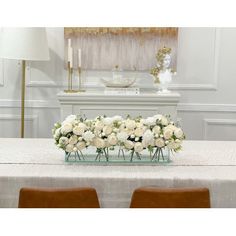 The arrangement looks elegant and realistic that you cannot tell the different with fresh flower arrangement. This romantic style can be used for both classic and contemporary luxury home decor, large dining table, hotel lobby, restaurant, wedding centerpiece or as a gift for all occasions. Flower Color: White, Size: 20 | Flovery Roses Arrangement in Vase, Size 27.0 H x 11.0 W x 11.0 D in | Wayfair Flat Flower Arrangements For Table, Acrylic Flower Box Centerpiece, Long Acrylic Flower Vase, White Artificial Flower Arrangements, White And Cream Floral Centerpieces, Long Low Floral Centerpieces, Faux Flower Centerpiece Dining Room, Dining Table Flower Decor, White Silk Flower Arrangements