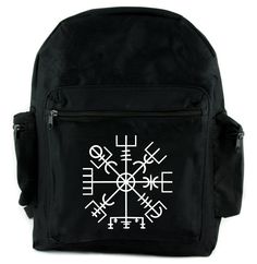 a black backpack with white symbols on it