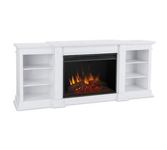 a white entertainment center with an electric fireplace