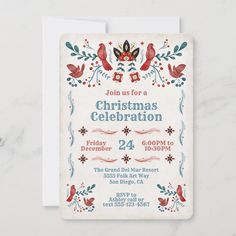 a christmas celebration card with birds on it