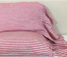 red and white striped bedding with ruffled edges