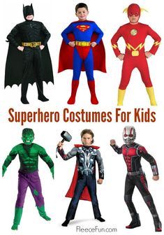 children's halloween costumes for kids with text overlay that says, superhero costumes for kids