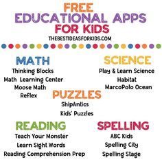 a poster with the words free educational apps for kids to learn and play in front of them