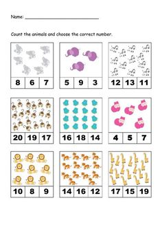 worksheet for counting the numbers from 1 to 10 with pictures of animals and letters