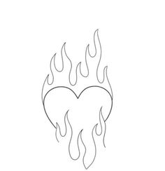 the outline of a heart with flames coming out of it's center, on a white background