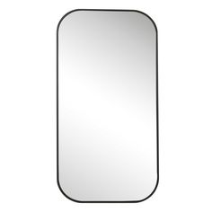 a rectangular mirror with black frame on a white background, it is isolated from the side