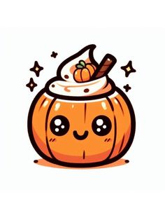 a cartoon pumpkin with whipped cream on top