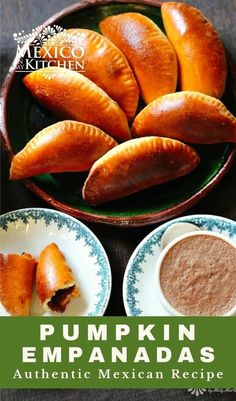 pumpkin empanadas on a plate with dipping sauce