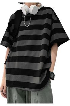 #fashion, #style, #outfitinspiration, #beauty Work Wear Casual, Jacket With Jeans, Gothic Harajuku, Striped Shirt Women, School Wear, Blouse Models, Harajuku Streetwear, Summer Stripes, Summer Tee