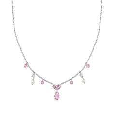 Ross-Simons - C. 1990 Vintage 3mm Cultured Pearl, 2.70ct t. w. Pink Tourmaline Heart Necklace, Diamond Accents. 15". C. 1990. Lovely and luxurious, our Estate collection necklace emits the sweetest sentiments! 2.70 ct. t. w. round pink tourmaline gems decorate a heart charm while others dangle alongside pretty briolettes on a classic 14kt white gold cable chain, spaced by 3mm cultured pearls and diamond accents that add sparkle and shine. Lobster clasp, white pearl and pink tourmaline heart neck Necklace With Diamond, Heart Necklace Diamond, Fine Jewelery, Necklace Diamond, White Pearl, Cultured Pearls, Pink Tourmaline, Estate Jewelry, Cable Chain