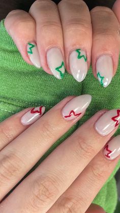 These Christmas Nails Nail Art Ideas – Get Ready to Shine! 💅. Get festive with these stunning Christmas Nails Nail Art ideas that will make your nails the talk of every holiday party! From elegant Christmas Gel Nails to chic Christmas Nails Acrylic, there\'s a look for everyone. 🎅✨ Want something fun and easy? Try Cute Christmas Nails or go with Christmas Nails Easy for a quick, stylish look. Bring on the Festival Nails and show off Her Nails with confidence. If you’re in a rush, Stick On Nai... Christmas Nails All Different, Cute Christmas Nail Ideas Simple, Christmas Nails Red Green White, Red White Green Nails, Christmas Nail Designs French Tip, Christmas Tree Cake Nails, Red And Green French Tips, Christmas Nail Green, Matching Christmas Nails