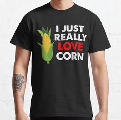 Standard fit with double-needle hems for durability. Solid colors are 100% preshrunk cotton, heather colors are cotton blend. Range of colors available, with the option to print on front or back. Size range S-3XL, suitable for men and women. I just really love corn is a perfect corn lovers or farmer design. A great way to show how much you love this corny, yellow vegetable. Farmer Design, Yellow Vegetables, Corn On The Cob, Farmer, Corn, Solid Colors, Classic T Shirts, Cotton Blend, Solid Color