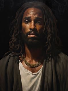 a painting of a man with long hair and beard wearing a chain around his neck