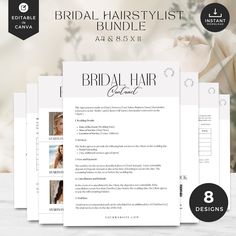 the bridal hairstylist bundle is shown in three different colors and sizes, including white