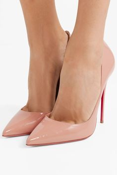 Beige So Kate 120 patent-leather pumps | Christian Louboutin | NET-A-PORTER Sidewalk Painting, Christian Louboutin Shoes Pumps, Leopard Print High Heels, Classy Heels, Lace High Heels, Heels Aesthetic, Louboutin So Kate, Basic Shoes, White Tennis Shoes