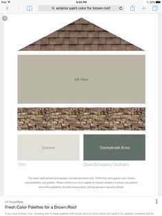 an image of the exterior paint colors for a brown roof and some other types of siding